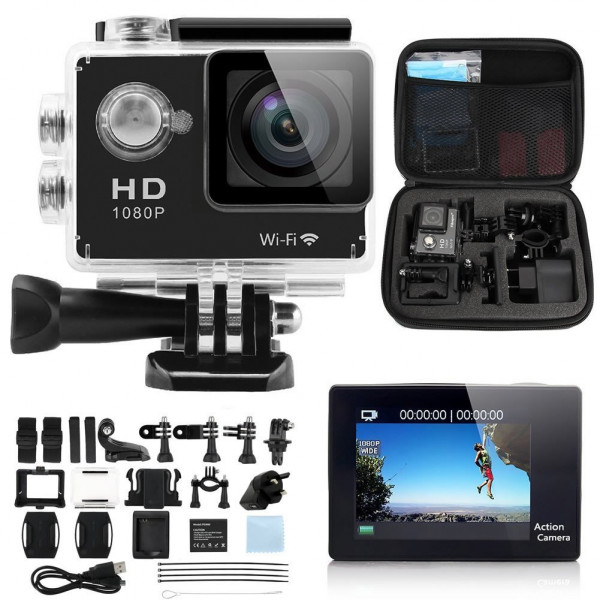Sport Kamera HD 170 Grad Ultra-Weitwinkel-Objektiv Full HD 1080P 12 MP 98-feet (30-meter) 5,1 cm LCD-Display wasserdichte Sport Tauchen Kamera Wifi Fernbedienung Helm Action Kamera mit gratis Tragetasche-310